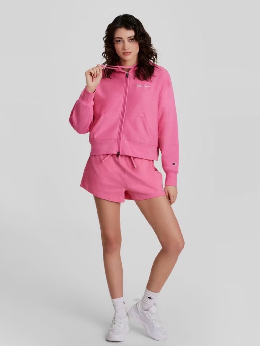 Champion Women's Cropped Hooded Fleece Zip-Up Hoodie - Vibrant Pink